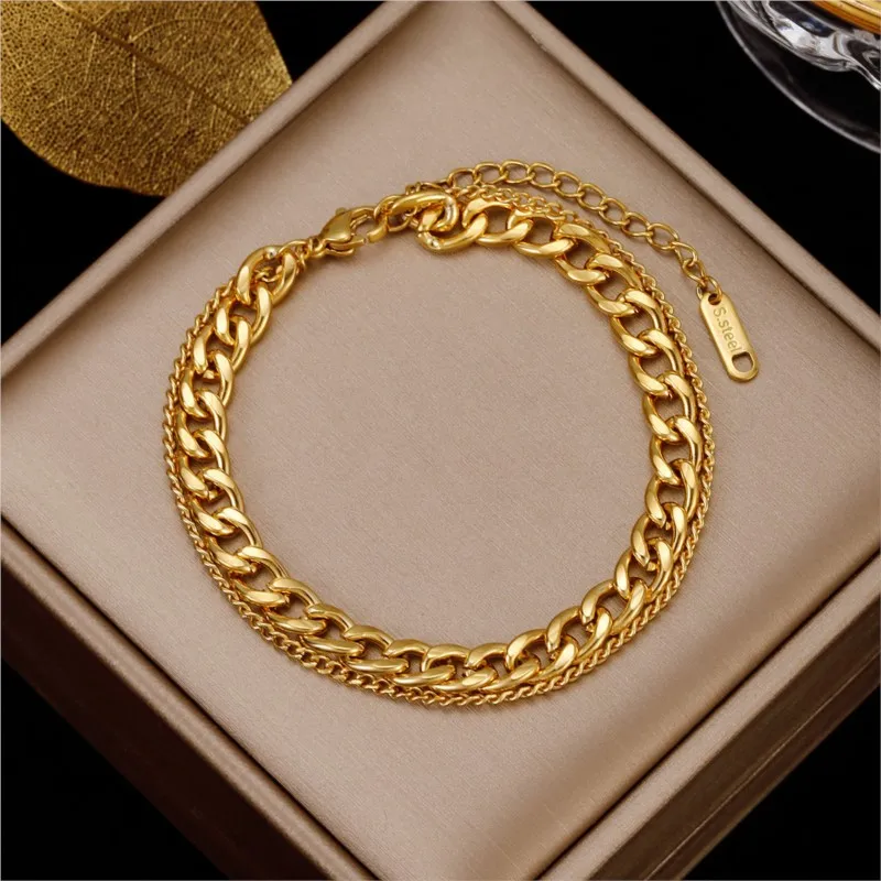 ANENJERY 316L Stainless Steel Coarse Chain Bracelet for Women Men Vintage Simple Jewelry Gift Wholesale