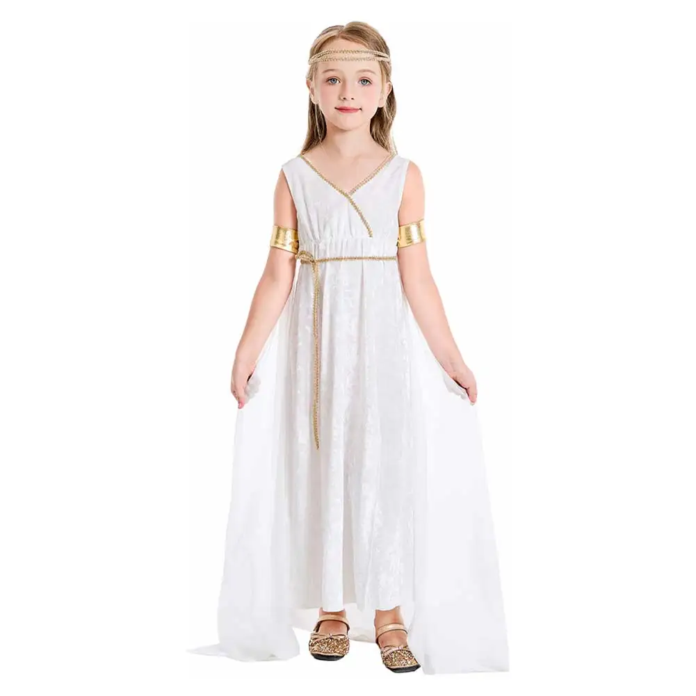 Greek Liberty Cosplay Roman Kids Children Princess Girls Dress Headwear Stage Performance Costume Halloween Carnival Party Suit