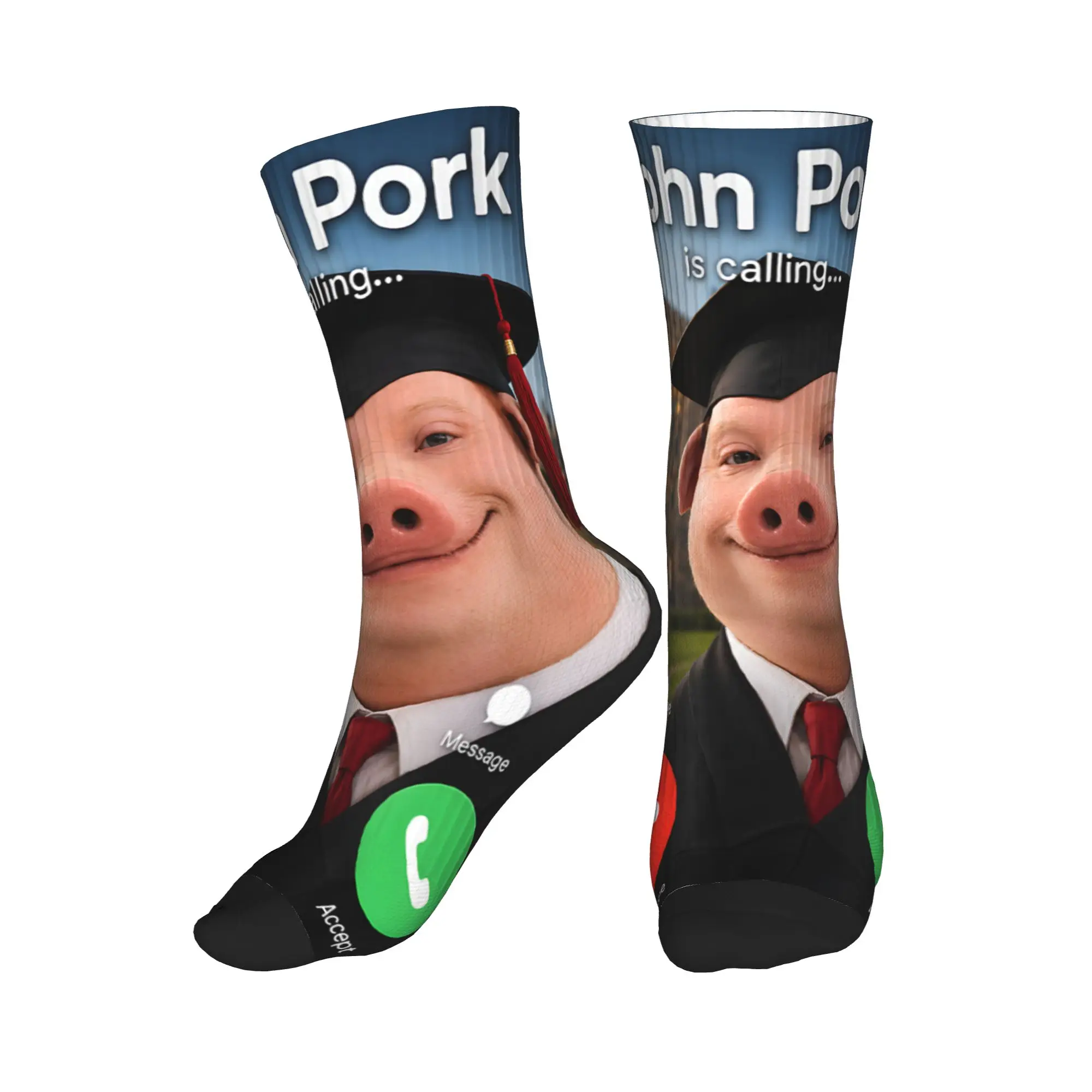 John Pork is Calling Brainrot Meme Funny Graduation Day Stockings Gothic Socks Men Soft Socks Winter Outdoor Graphic Anti Socks