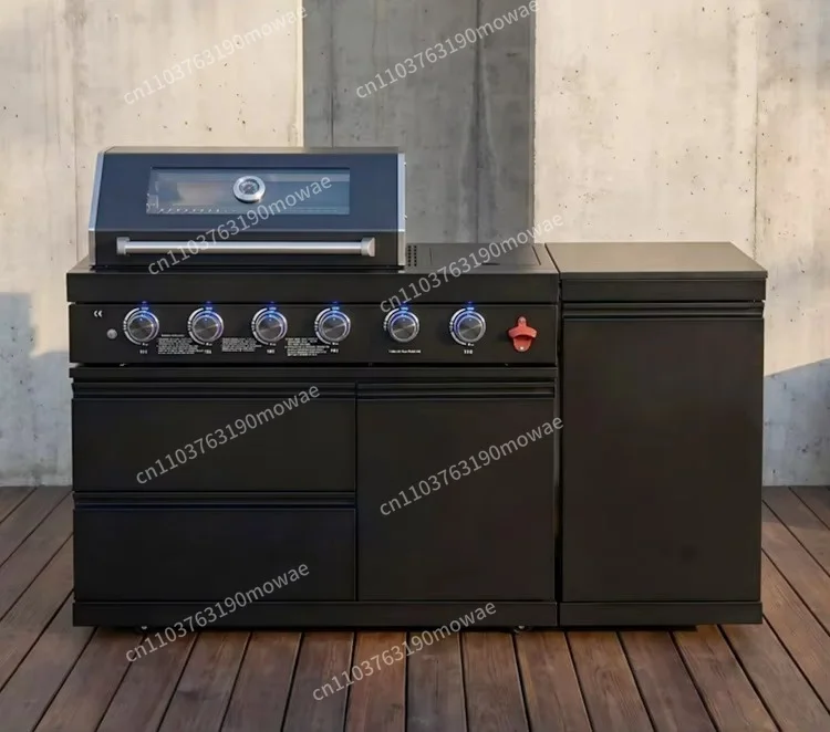 304 stainless steel four-port gas grill with one-side oven and single locker
