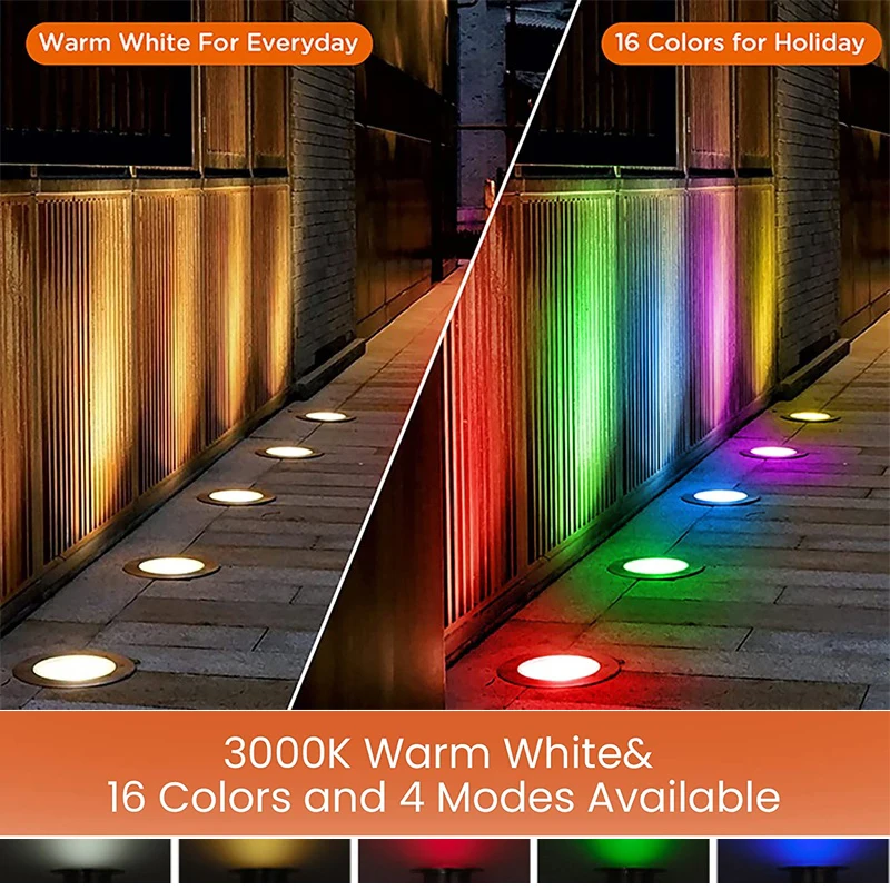 Branco quente Iluminação de Paisagem, RGB, Branco Quente, LED In-Ground Light, Refletor ao ar livre à prova d\'água, Garden Tree Deck Step Stair,