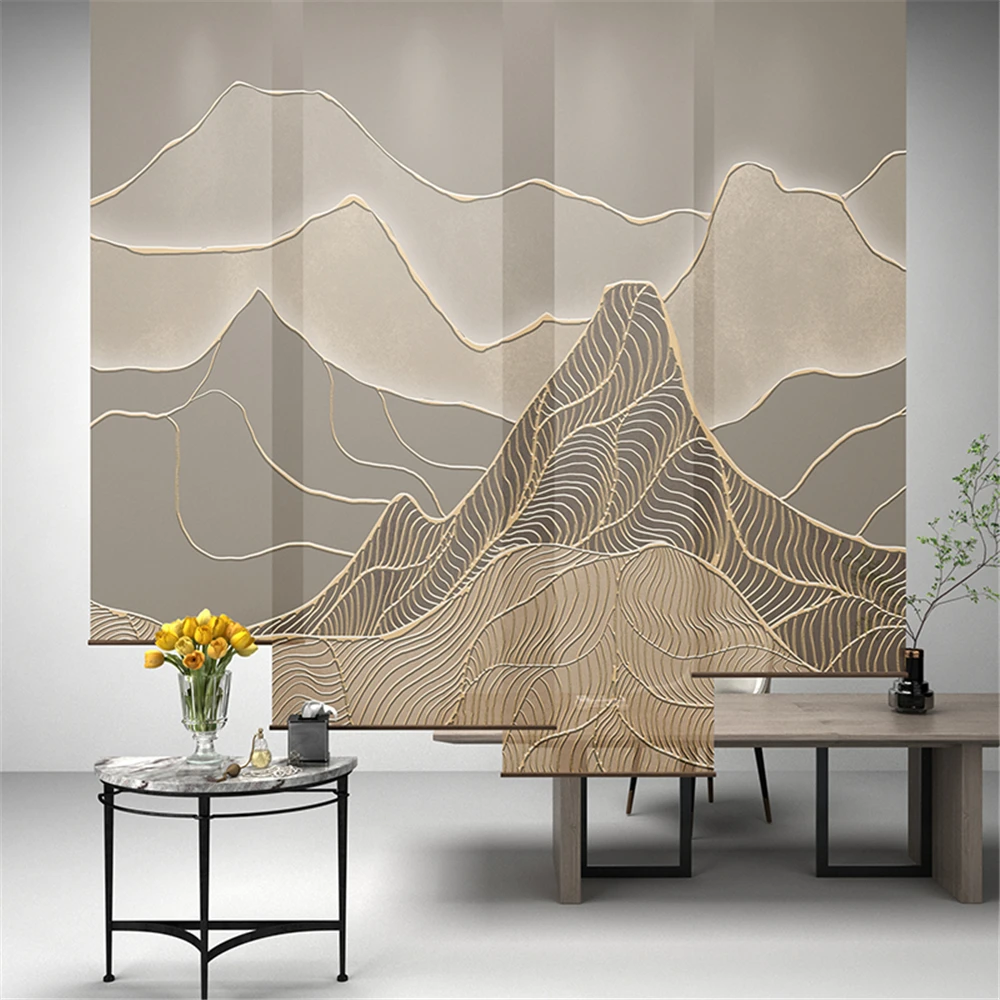 custom Chinese mural abstract gold line wallpaper for living room landscape background retro artistic Mountain Range wall paper