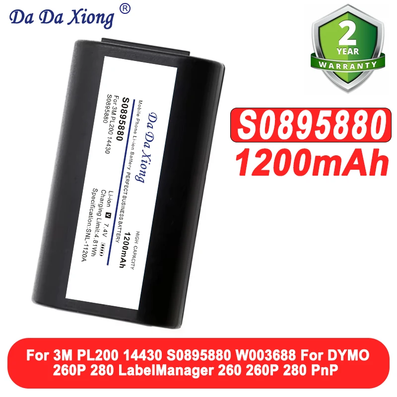 

Portable Printer 1200mAh Battery For 3M 14430 S0895880 W003688 DYMO 1758458 S0915380 PL200 260P 280 PnP LabelManager 260