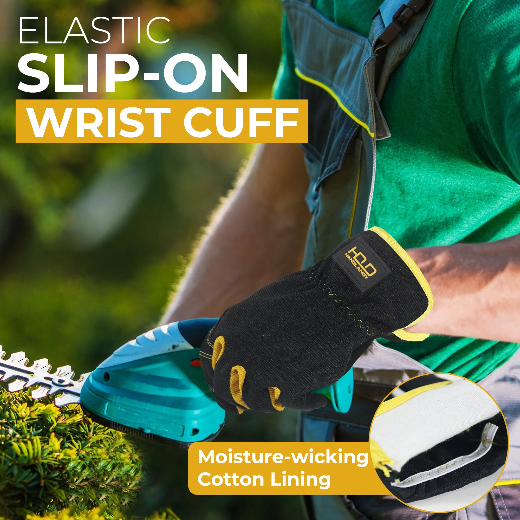 قفازات البستنة الجلدية من هاندلاندي، قفازات العمل المساعدة للميكانيكا، البناء، السائق، تصميم براعة قابل للتنفس