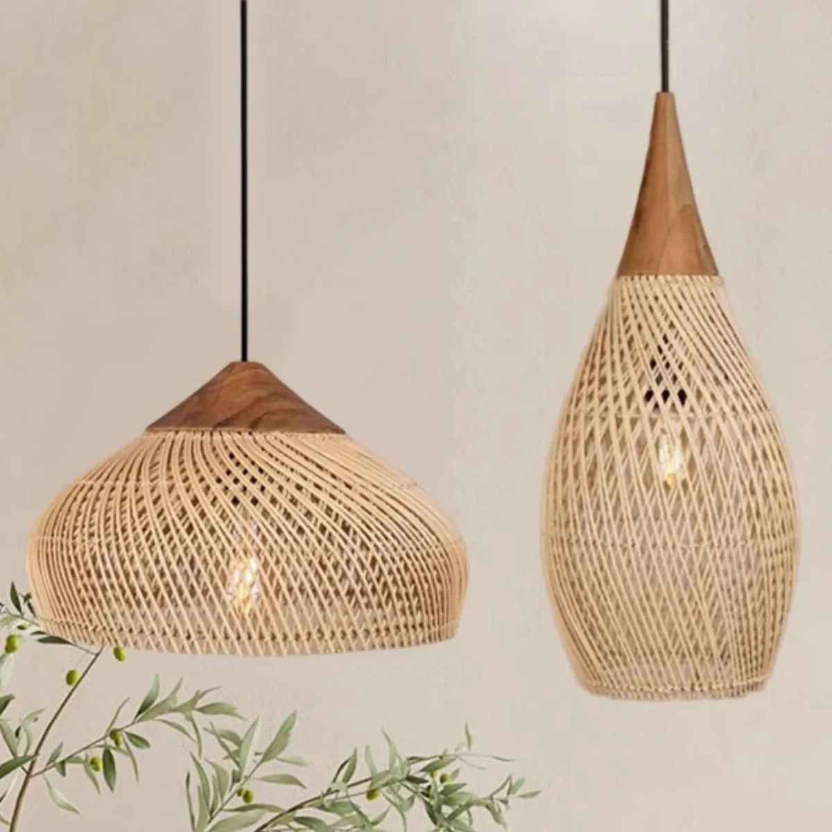 Rattan Pendant Light Japandi Wicker Chandelier Living Room Pendant Lamp Retro Dining Room Bedroom Ceiling Hanging Light Fixtures