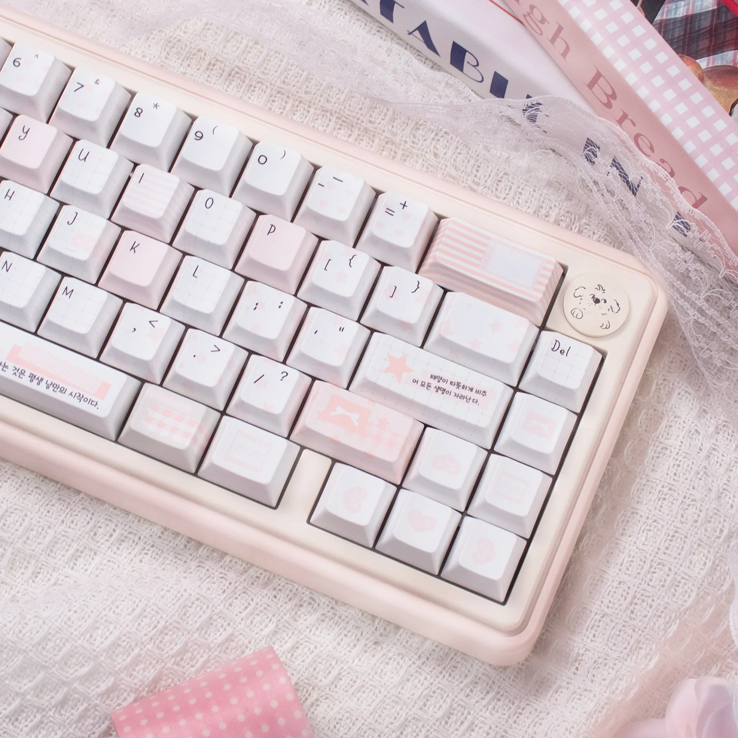 URE Cute Pink Keycaps Dye-Sub Cherry Profile PBT Keycaps Sets Korean keycaps for MX 61/64/87/96/104/108 Mechanical Keyboard