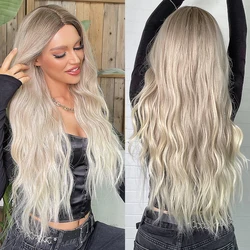 Natural Wave Synthetic Wig Ash Platinum Blonde Lace Front Wig Mixed Human Hair Wigs for Women Heat Resistant Fiber Daily Cosplay