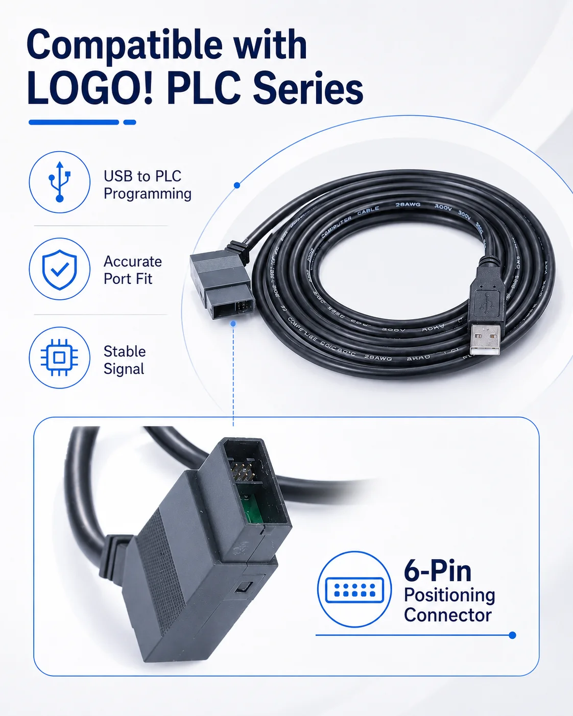 6ED1057-1AA01-0BA0 USB Programming Cable for Siemens LOGO! PLC, 12V Enhanced Upload Download Data Cable
