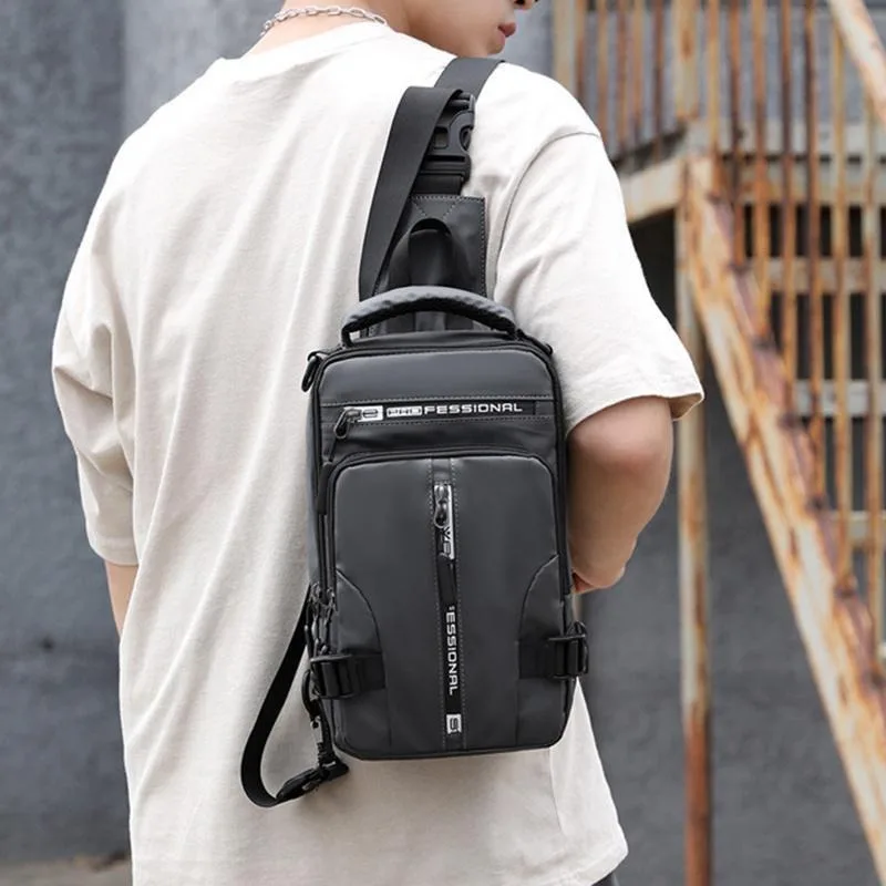 Men Nylon Backpack Rucksack Cross body Shoulder Bag with  Charging Port Travel Male Knapsack Daypack Messenger Chest Bags