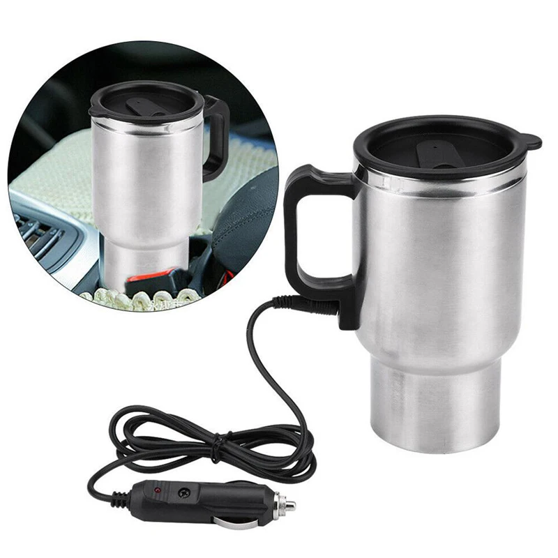 12V 500Ml Car Heating Cup Car Heating Thermos Cup Stainless Steel Water Cup Kettle Coffee Warmer Car Electrical Appliances