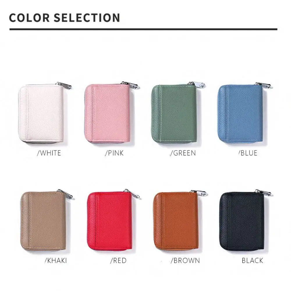 Card Pouch Portable Women's Wallet Solid Color Multiple Card Zipper Card Holder Fashion Multi slot PU Leather Coin Purse School