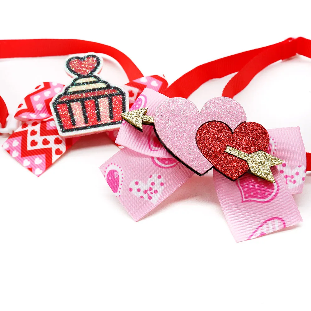 10PCS New Dog Bowties Pink Style Dog Accessories For Valentine\'s Day Adjustable Pet Dog Bow Ties Collars Pet Supplies For Dogs