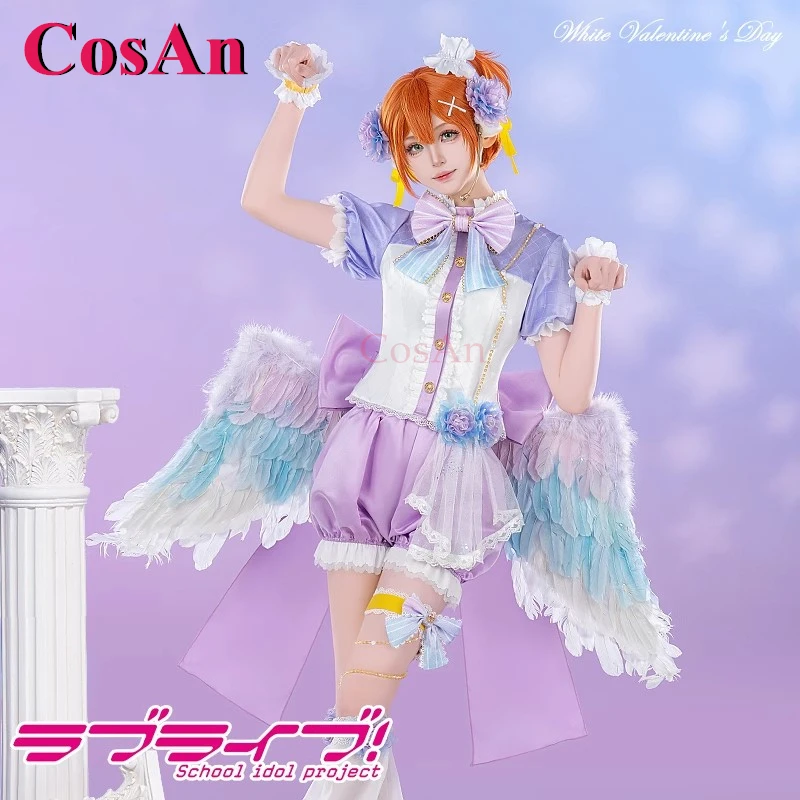 Disfraces de Cosplay de Hoshizora Rin de LoveLive, Vestido Blanco de Ángel para el Día de San Valentín, Ropa para Juego de Roles en Fiestas de Halloween