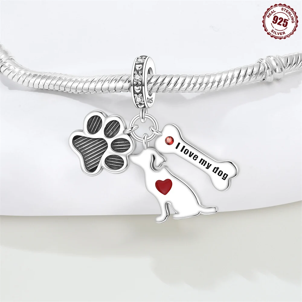 2026 New 925 Sterling Silver Claw Print Dog Bone Animal Bead Original Pendants Bracelet Necklace Charm Jewelry DIY Trendy Gifts