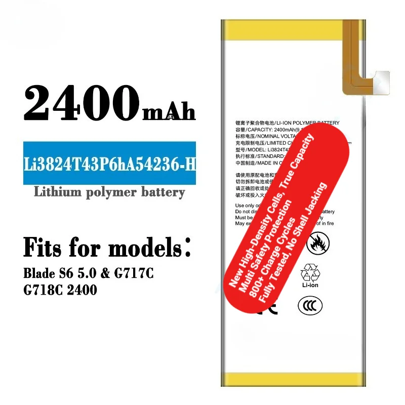 Li3824T43P6hA54236-H for ZTE Blade S6 5.0/G717C/G718C 2400 Phone Battery 0 Cycle High Capacity Battery Replacement Bateria Tools