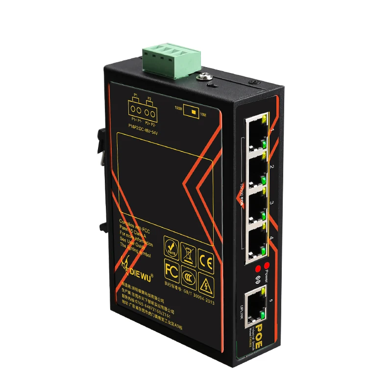 5 Port 100M POE Switch Industrial Grad Din-rail Extend to 200M Unmanaged PoE Outdoor Switch