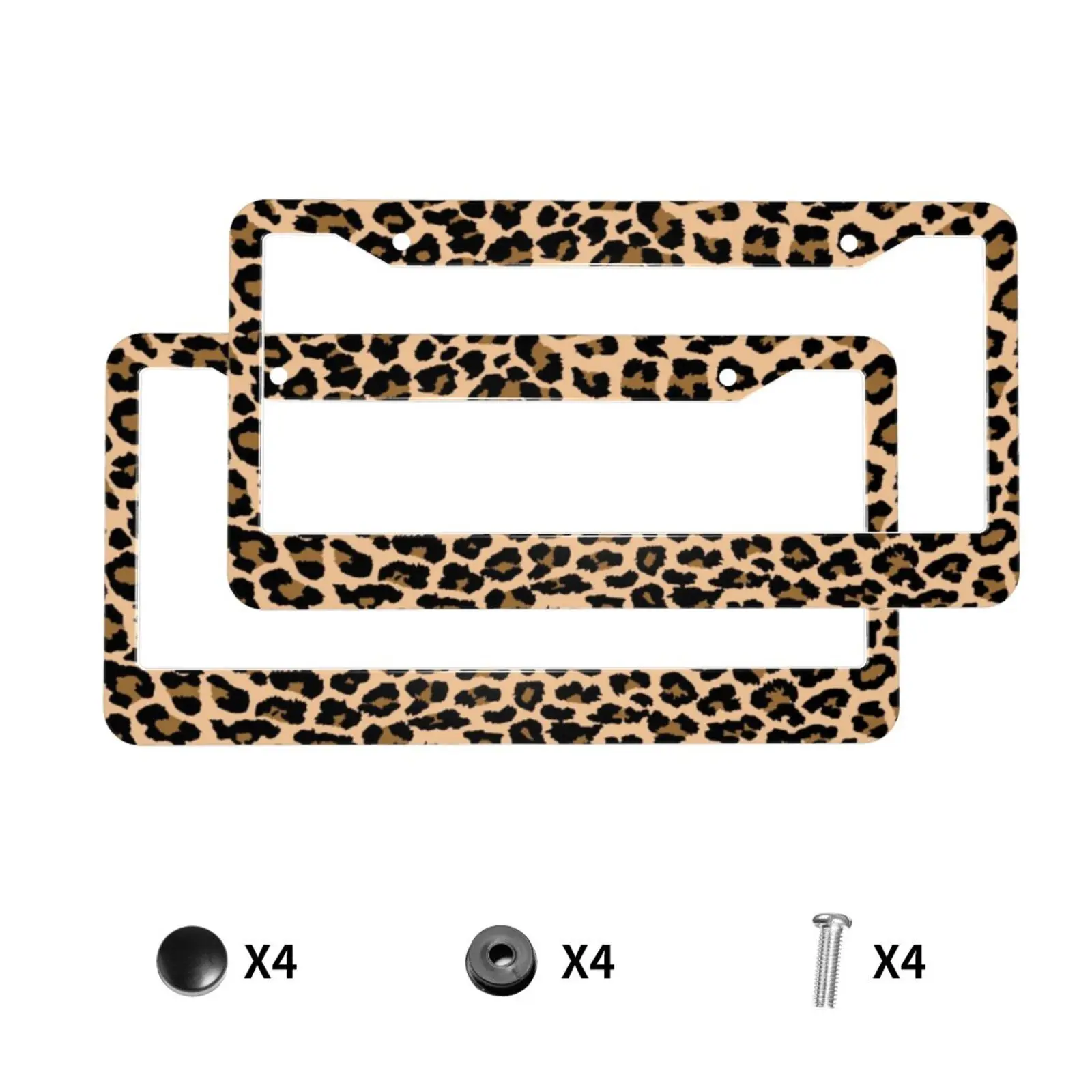 Brown Leopard Print Spotted Cheetah Print 2 Holes Solid Aluminum License Plate Holder Universal Car License Plate Frame Screws
