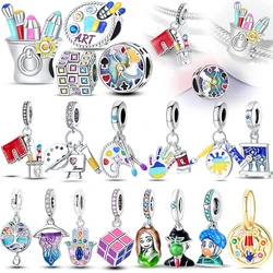100% 925 Silver Pigment Drawing Board Famous Paintings Figure Art Series Charms Beads Fit 3mm Bracelets DIY Fine Jewelry Making