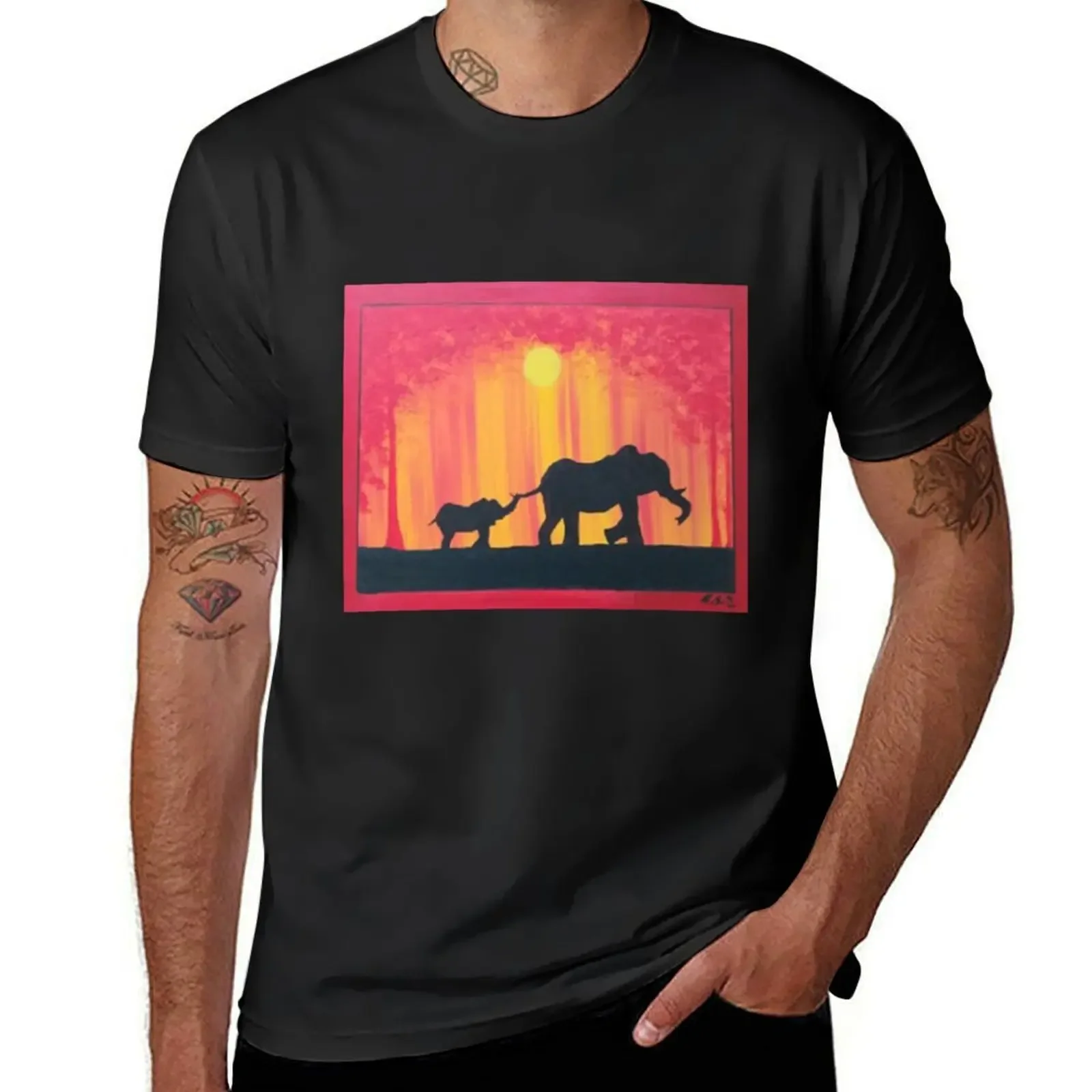 Mother elephant and her baby T-Shirt man t shirt new edition vintage graphic tee mens graphic t-shirts anime