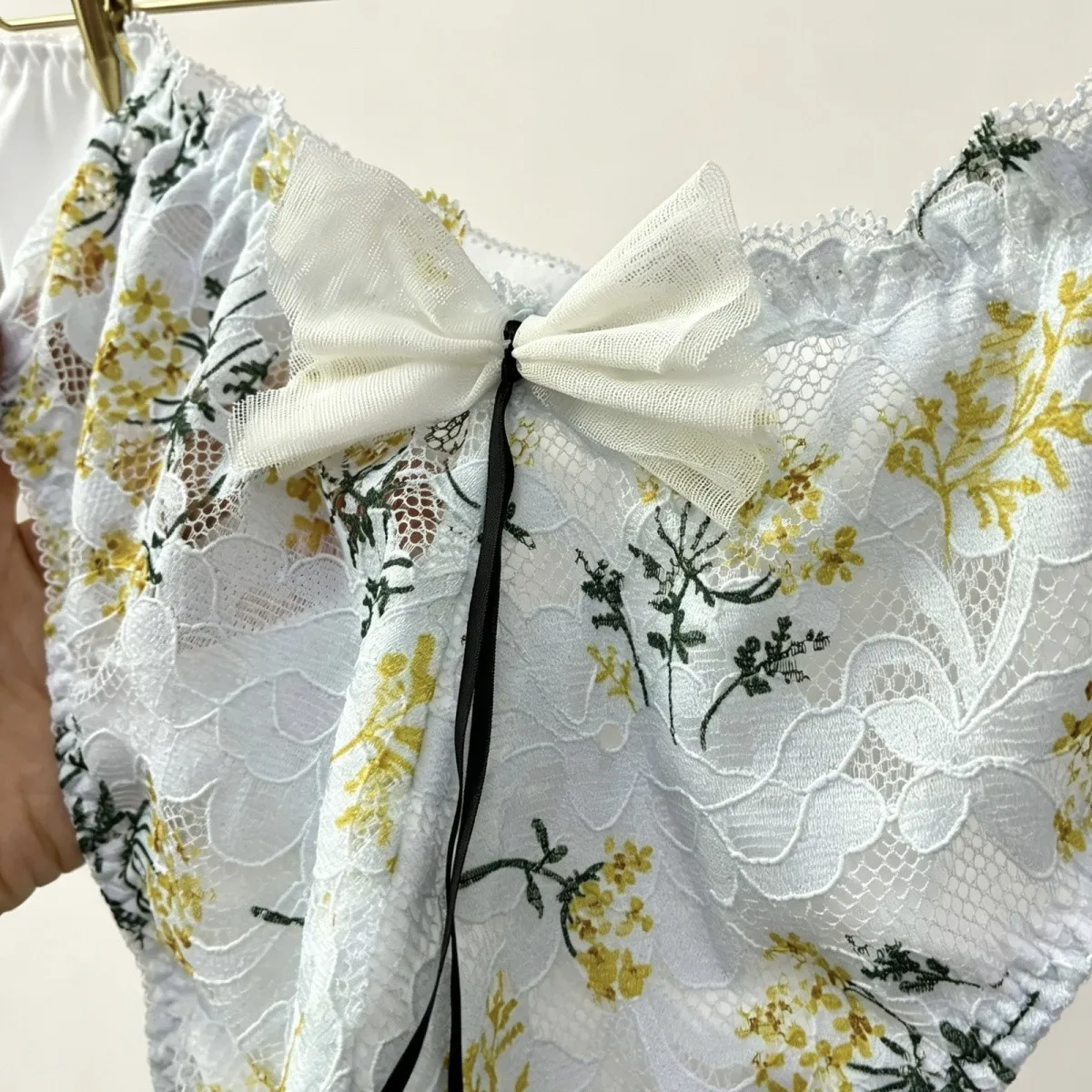 Man Male Bowtie Floral Embroid Lace Panty Briefs LGBQT Group Live Show Harajuku BF Gifts