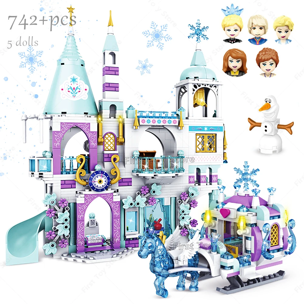 Disney-Castillo de hielo de Frozen, princesa Elsa, princesa Anna, bloques de construcción, juguetes educativos, regalos