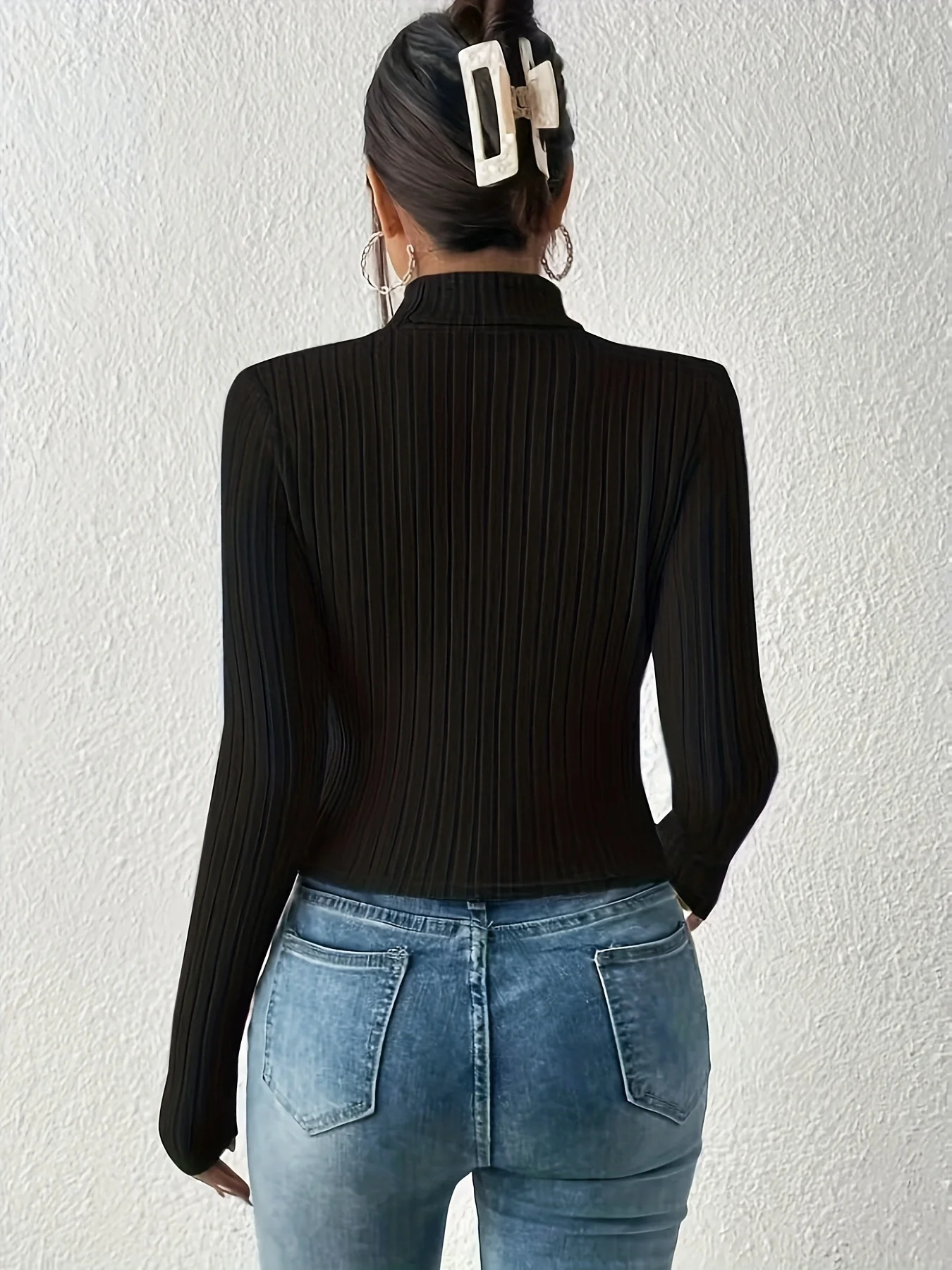 New autumn style 2026 high-necked + hollowed-out fleece-lined women's slim-fit long-sleeved T-shirt