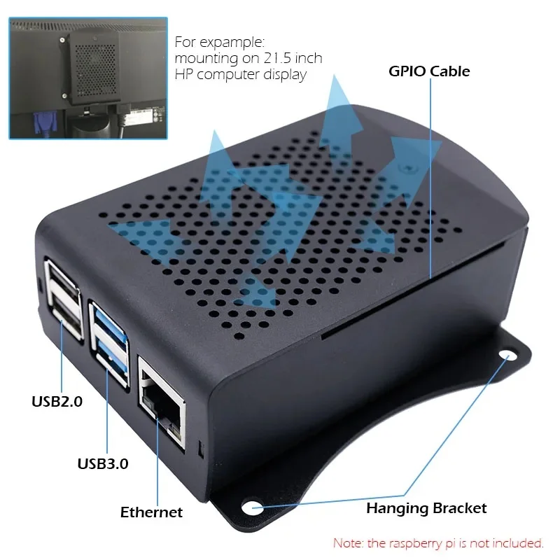 Metal Aluminum Shell for Raspberry Pi 4B, Cooling Fan & Heatsinks Kit, Protective Case (Board Not Included)