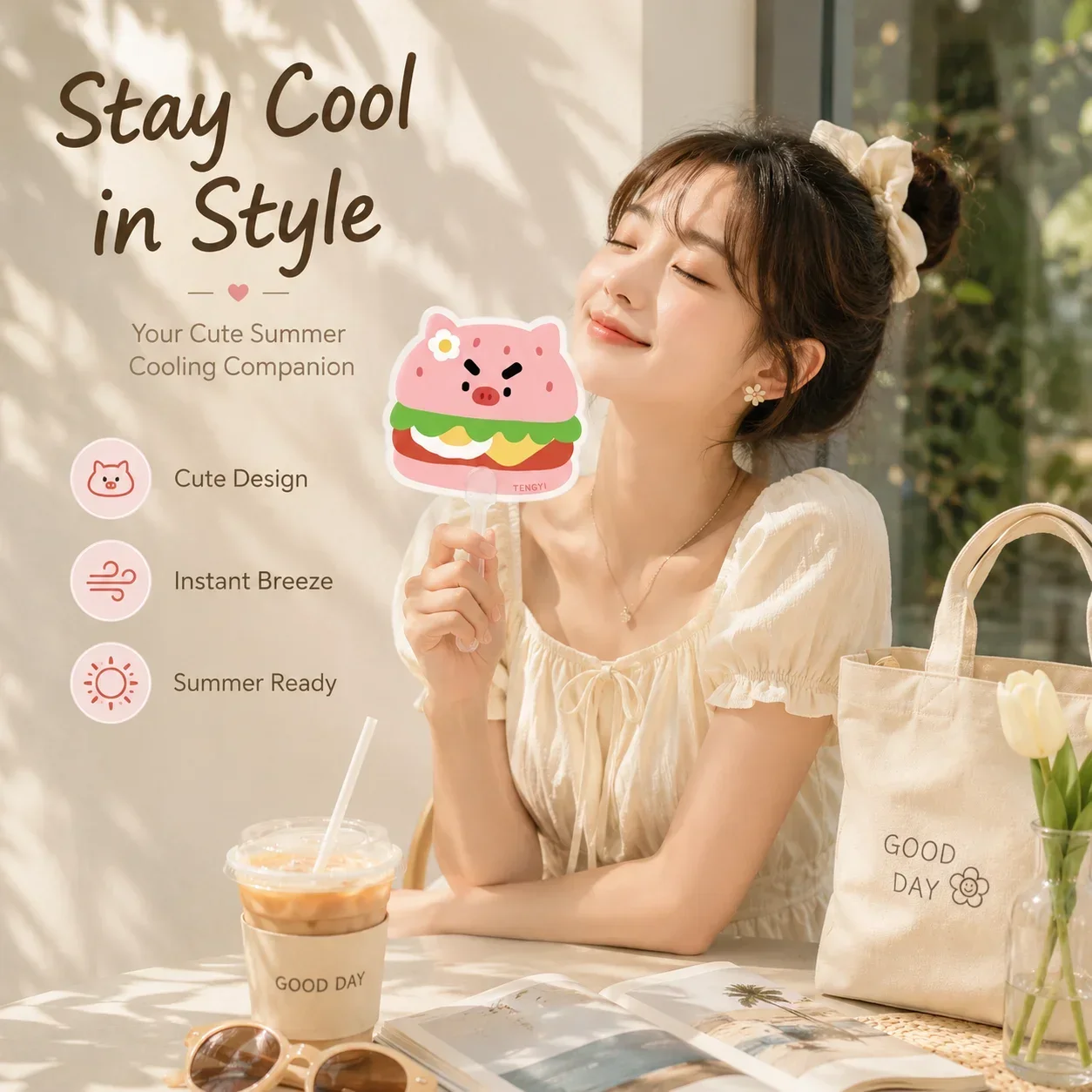 Cartoon Irregular Handheld Fan, Lightweight Vivid Print Portable, Hot Summer Cooling Gadget for Girls Outdoor