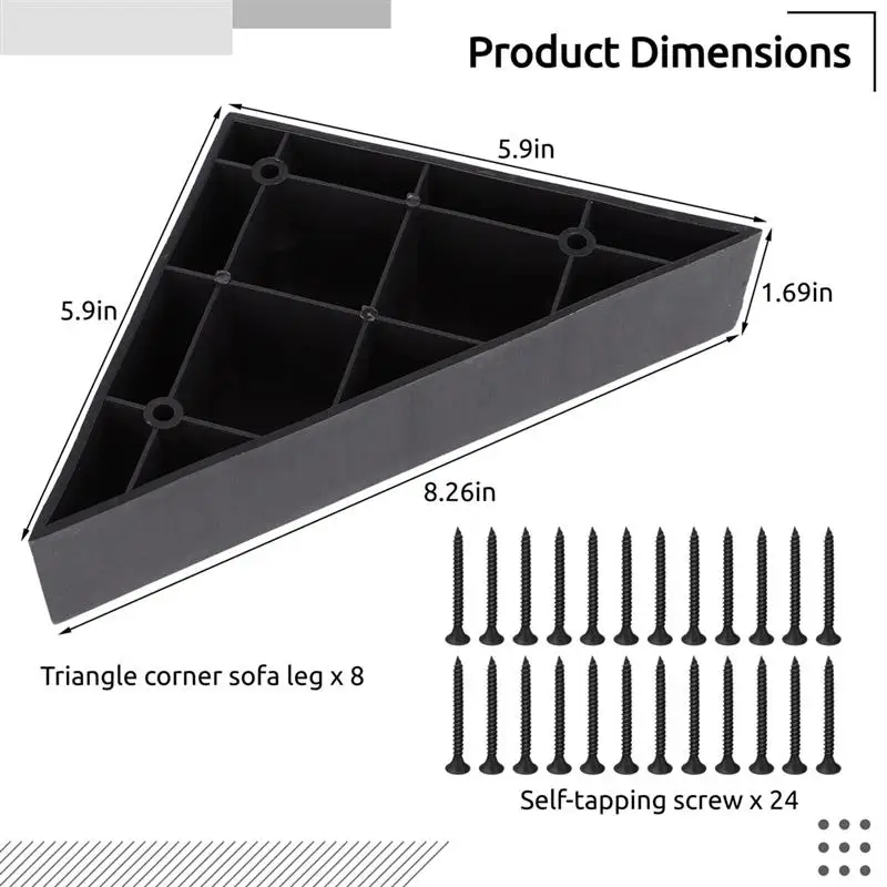 استبدال أرجل الأريكة البلاستيكية مع مسامير ، أرجل أريكة الزاوية ، أقدام الأثاث ، المثلث ، 8