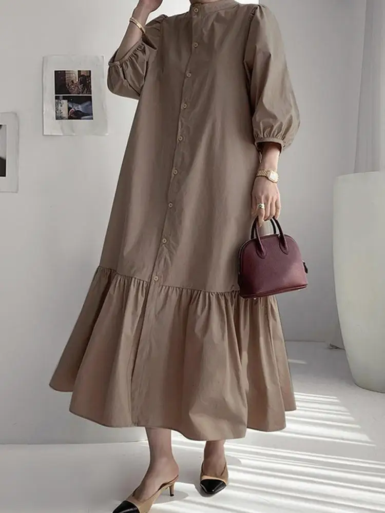 Fashion Women Summer Sundress ZANZEA Elegant Puff Sleeve Ruffles Hem Shirt Dress Casual Buttons Loose Vestido Party Dresses Robe