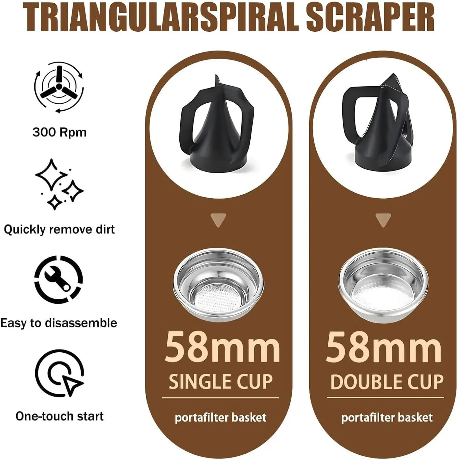 Automatic Coffee Grounds Cleaning Machine, Equipped with 2 Scrapers for 58mm Coffee Portions, Suitable for Single and Double Cup