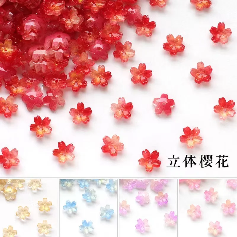 30 sztuk 10MM kolorowe małe Sakura Lampwork koraliki kwiat kryształowe szklane koraliki na kolczyki tworzenia biżuterii DIY akcesoria rzemieślnicze