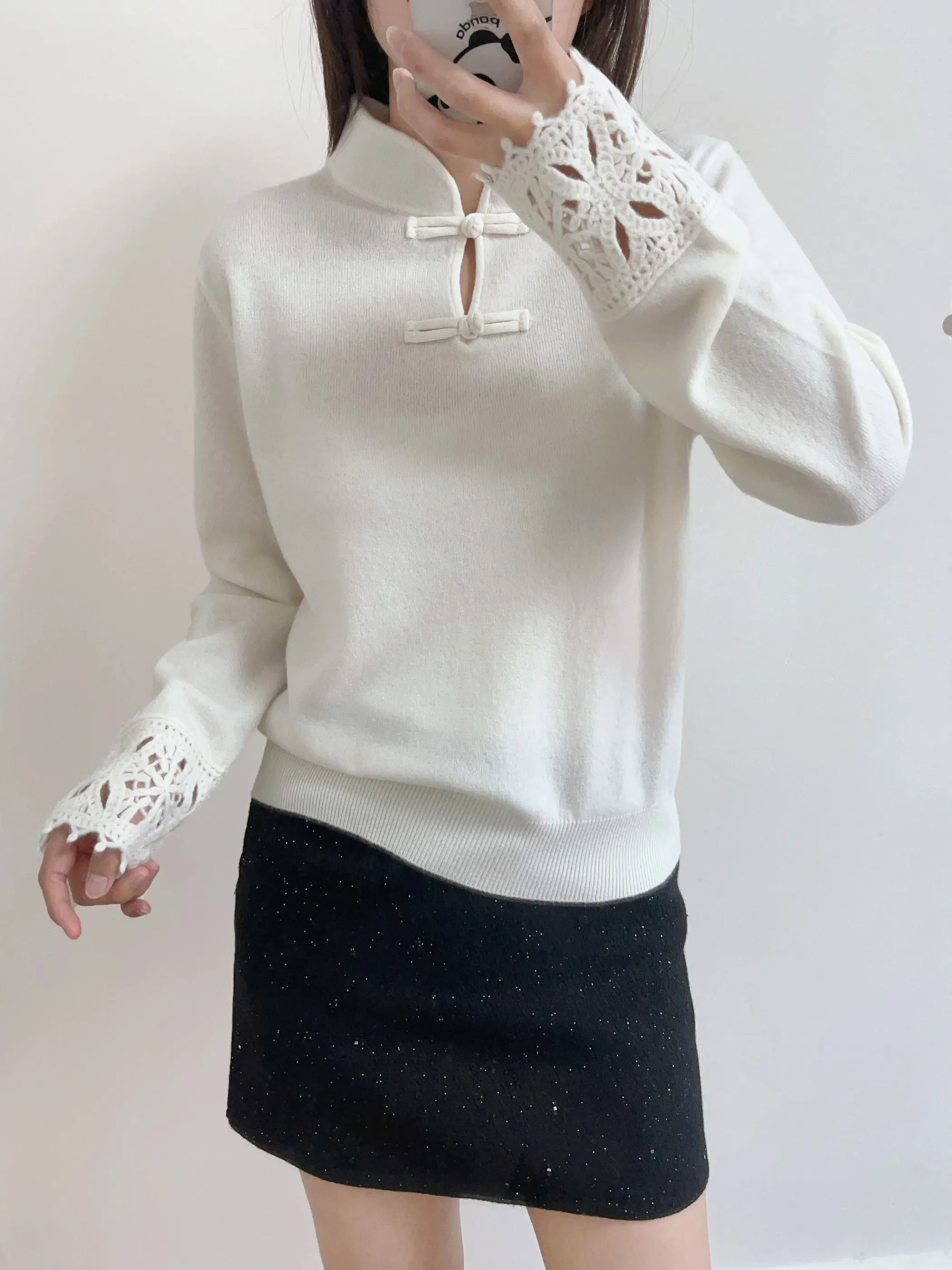 

New Chinese Sle Knitted Sweater Women's Full Wool Stand Collar Soft Plaet Slimming Versatile Autumn Winter Faionable Kn...