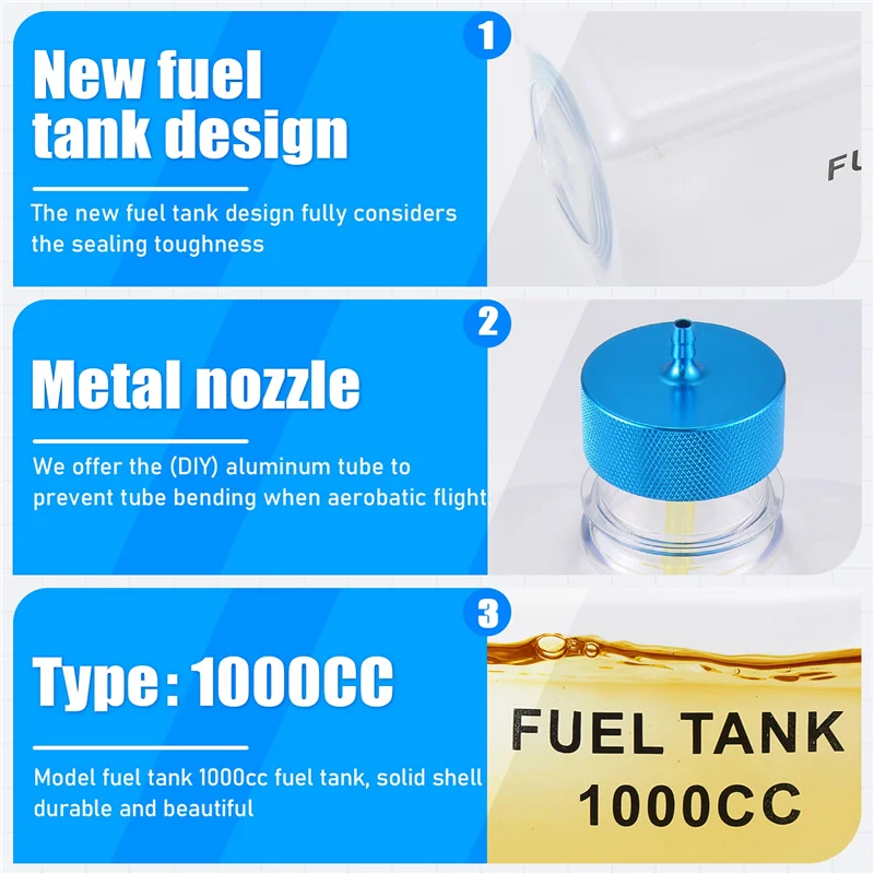 T84C-연료 탱크 휘발유 투명 플라스틱 병 CNC RC 가스 및 니트로 비행기용