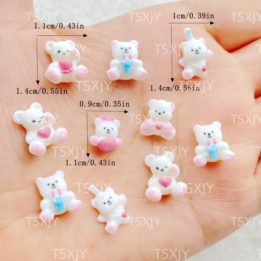 30Pcs Resin Cute Mini Cartoon Animal Teddy Bear Gift Nail Art Flatback Stone Scrapbook Figurines DIY Jewelry Accessories Crafts