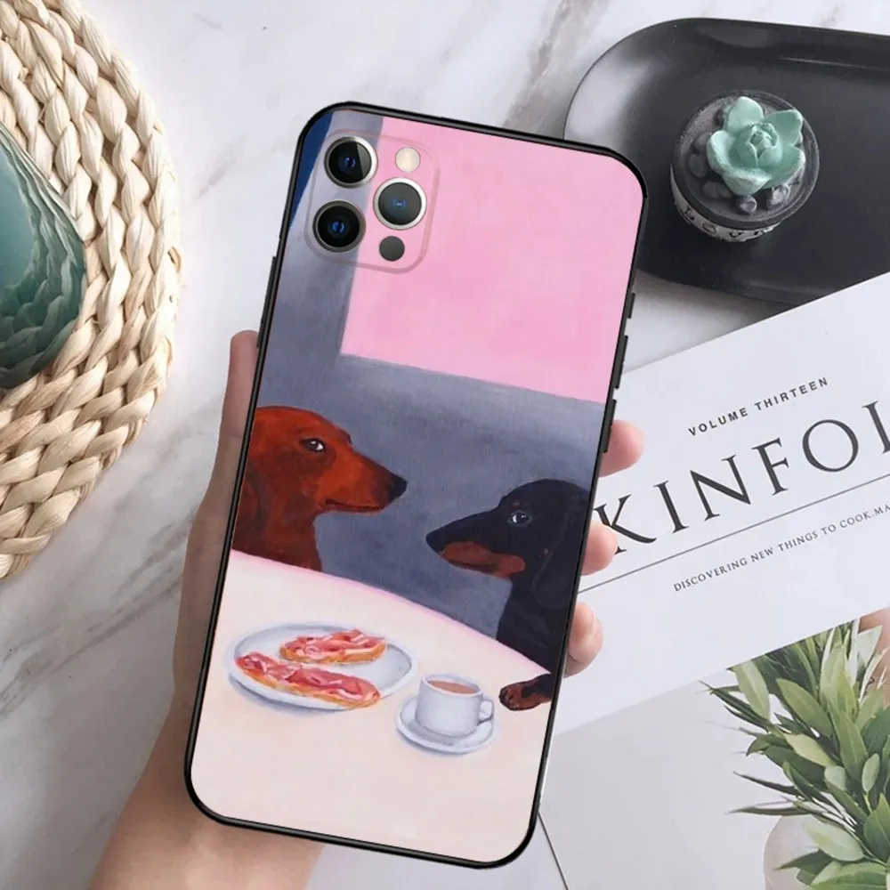 Casing Ponsel Hot Dog Anjing Dachshund untuk iPhone 16,15,14,13,12 Mini 11 Pro XR,X,XS,MAX 7,8 Plus Sampul Silikon Hitam Lembut