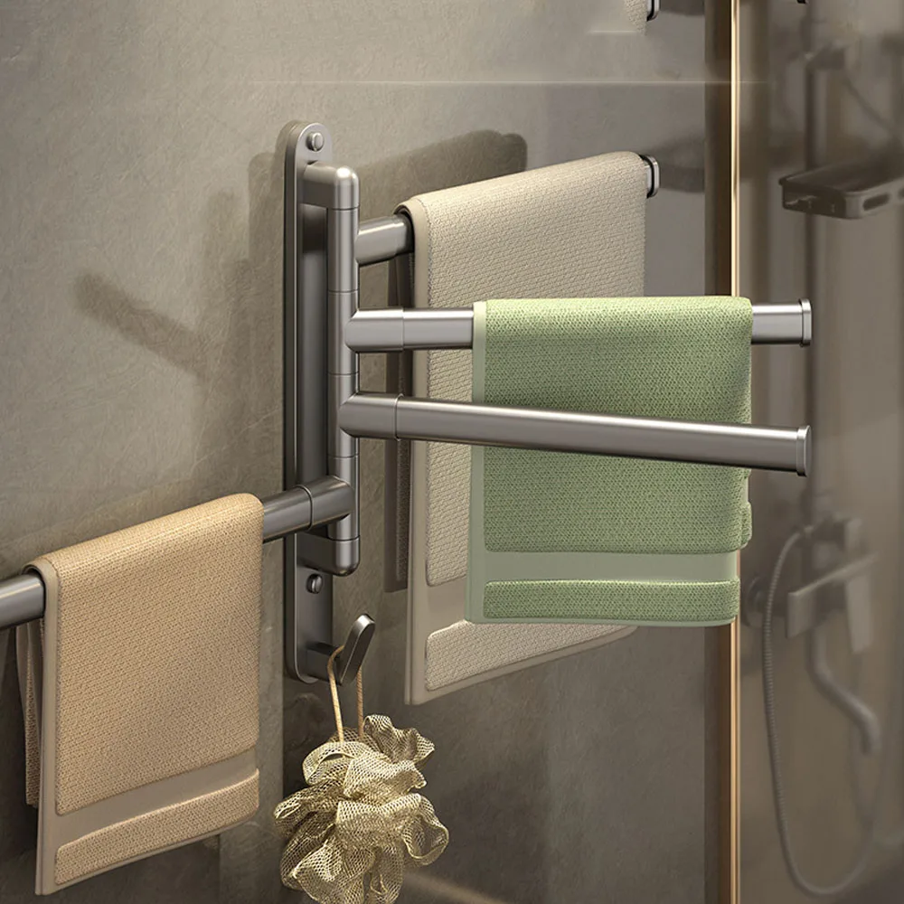 

Rotating 4-bar Stainless Steel Towel Rack Black Punch-Free Wall Mount Heavy Duty Towel Holder Bathroom Organizer