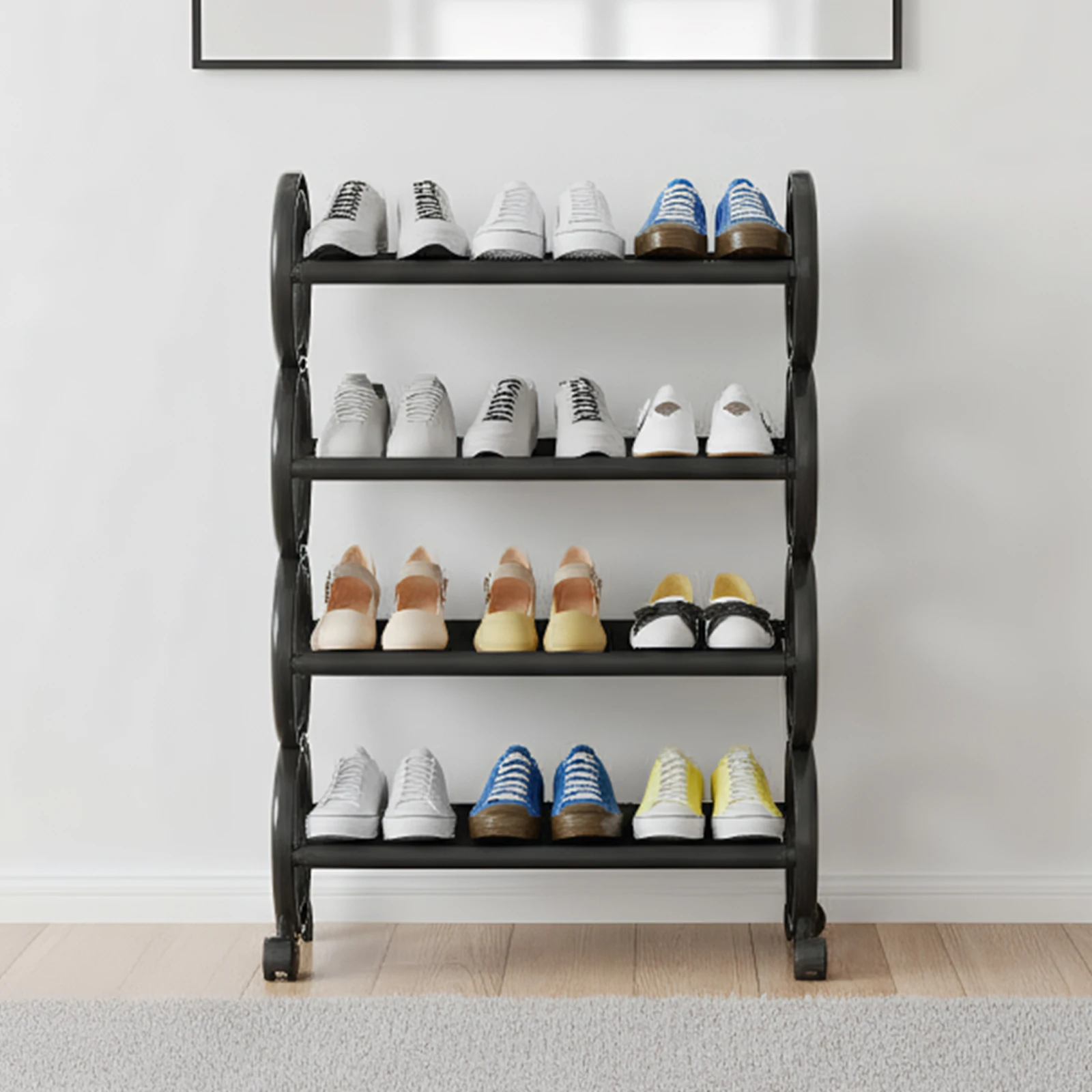 

4-Tier Expandable Shoe Rack with Wheel Storage Holder Adjustable Shelf (Black)