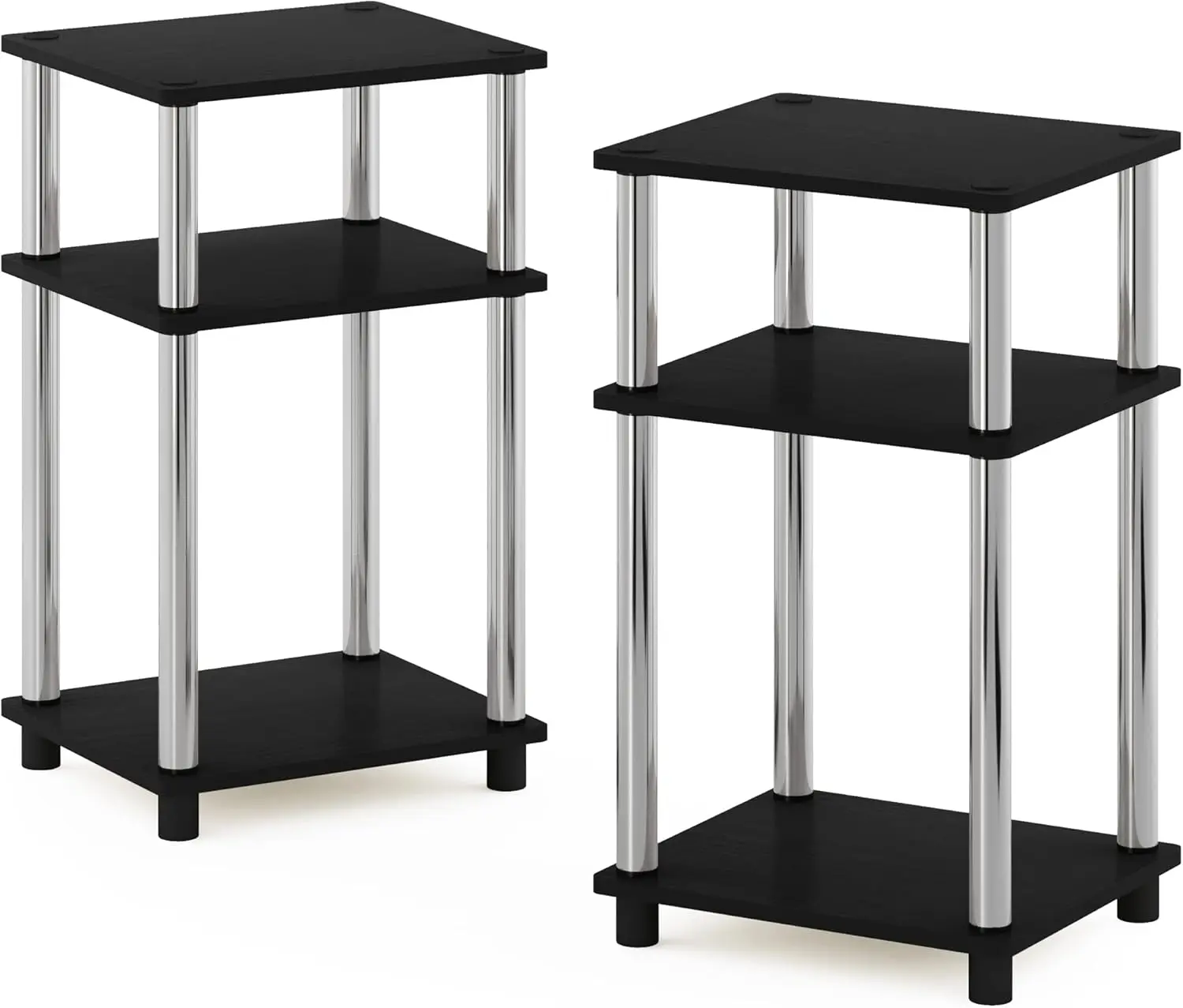 

Simplistic End Side Night Stand/Bedside Table with Stainless Steel Tubes, 2-Pack, 2-Tier Poles, Americano/Chrome