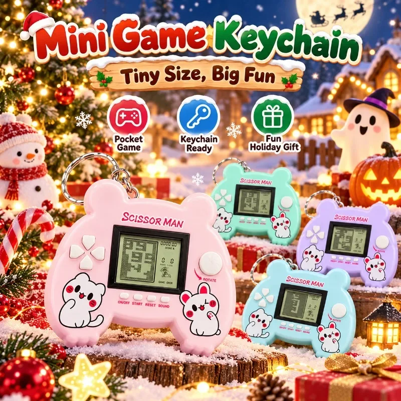 Pocket Sized Tetris Handheld Gaming Machine Mini Game Console Keychain Nostalgic Electronic Gadget