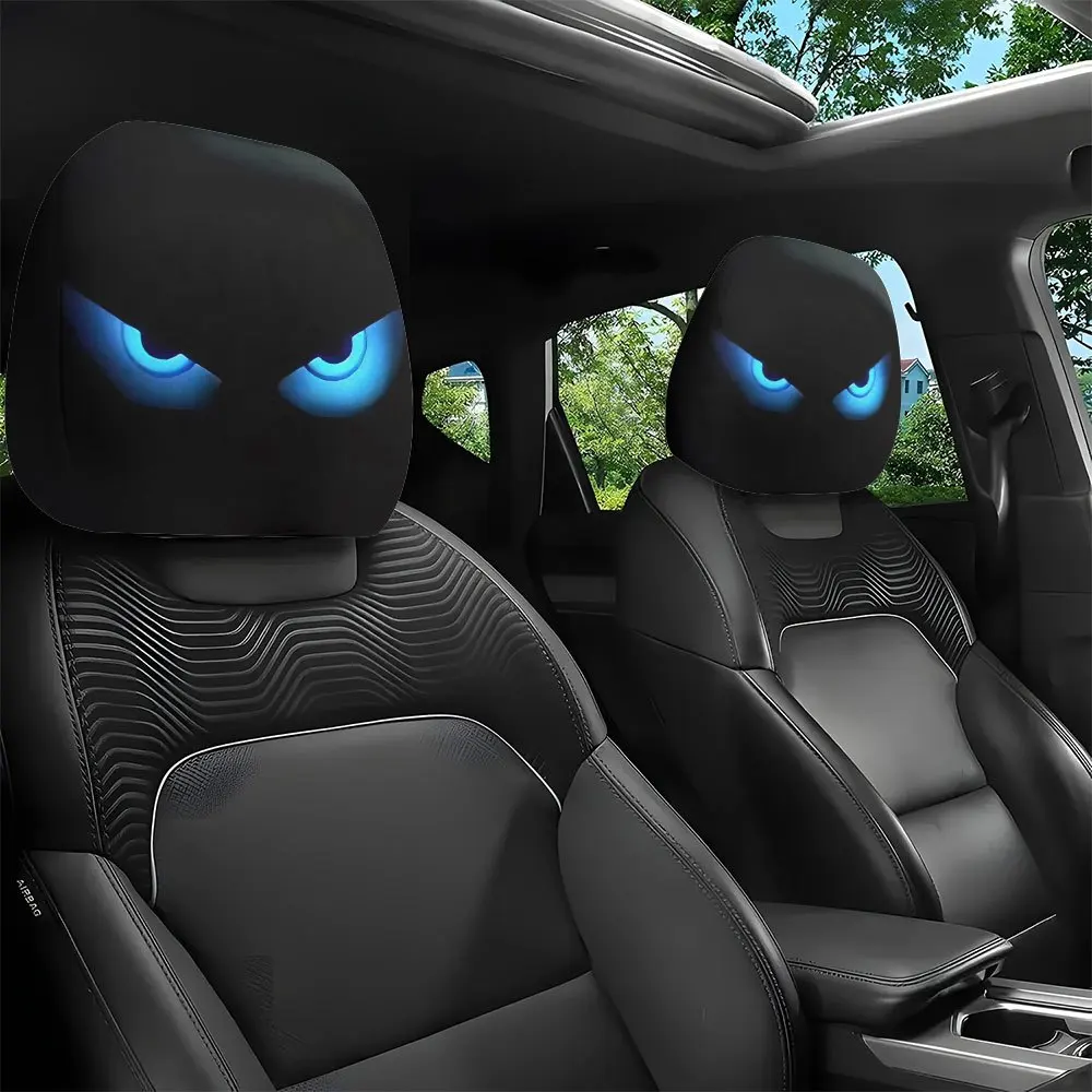 1 Stück coole, mit blauem Licht und Augenmuster bedruckte Auto-Kopfstützenbezüge, Schutzbezug für Sitzkissen, einfach zu installieren und zu waschen.