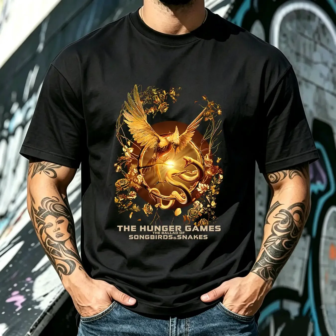 washed T Shirt The Ballad of Songbirds and Snakes Movie Poster Keyart vintage Washed Slightly Stylish Breathable Soft fashion