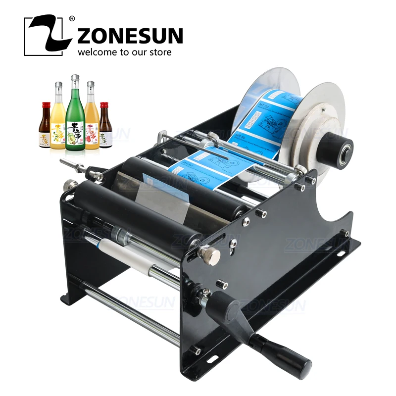 ZONESUN Manual Round Bottle Labeling Machine With Handle Plastic hand sanitizer Bottle Can Sticker Labeler Label Applicator
