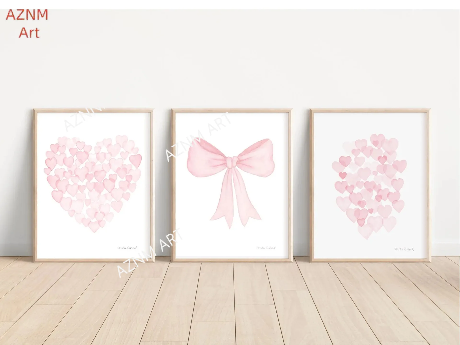 Nordic Pink watercolor illustration wind bowknot love girl bedroom living room canvas decoration