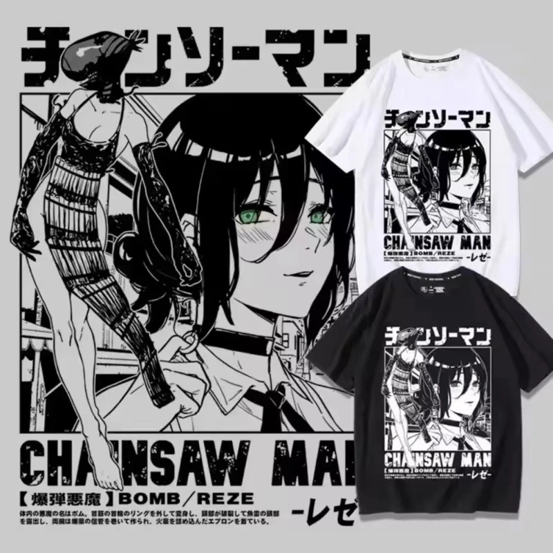 Anime Summer T-shirt Women Chainsaw Man Manga Graphic Men Cotton Short Sleeve Tee Plus Size Women Tops Summer Streetwear image 2