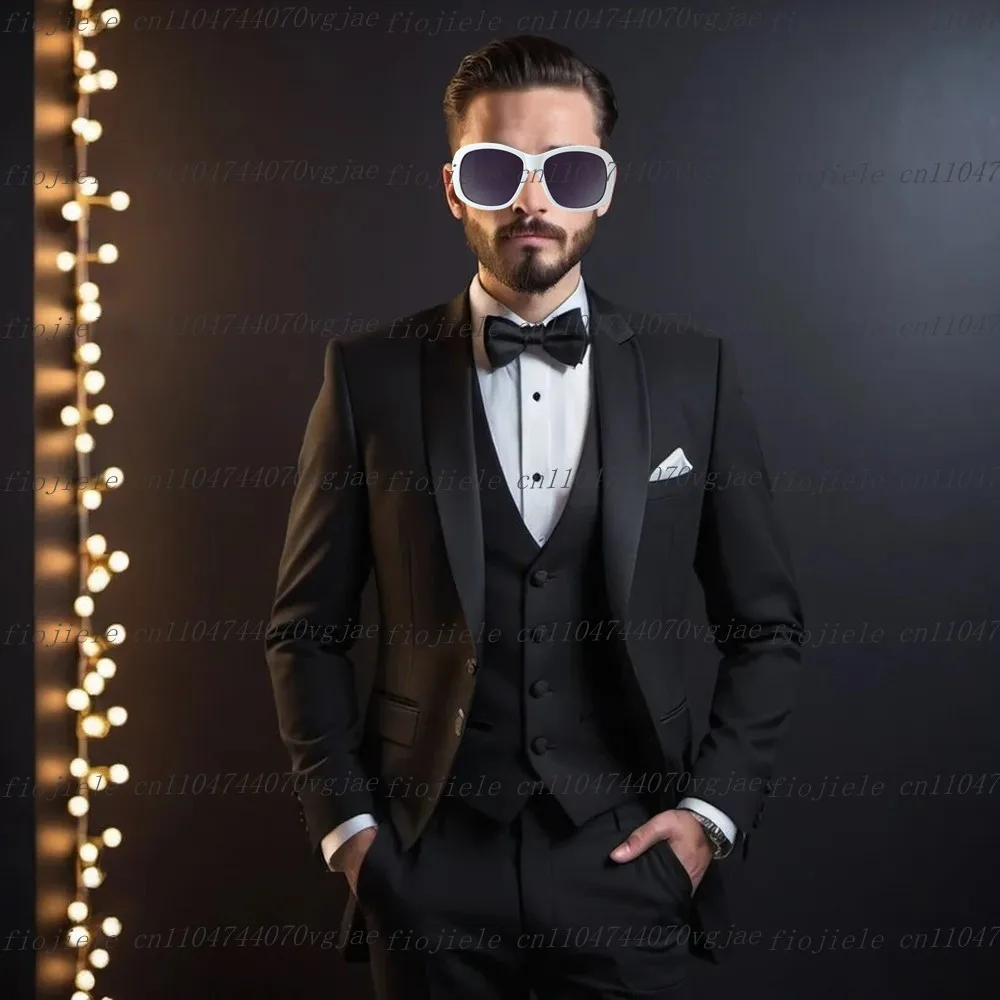 

Customized Black Men Suit Formal Occasion Wedding Party Groom Groomsman Business Male Tuxedos 3 Piece Set Jacket Vest Pants