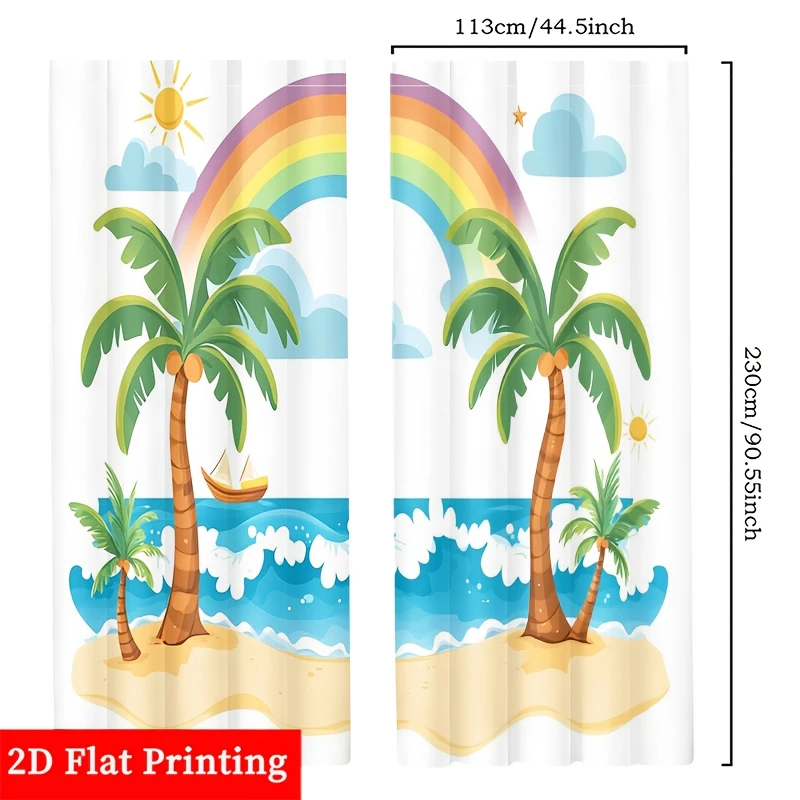 Tropical Beach Rainbow Curtain Window Curtains Palm Tree Print Summer Coastal Home Decoration Drapes for Living Room Decor