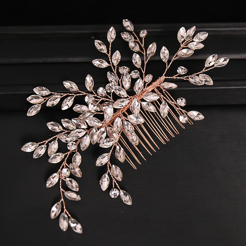 New Handmade Silver Color Rose Gold Tiara Hair Combs Crystal Rhinestone Combs Bridal Hair Accessories Wedding Women Hairbands image 3