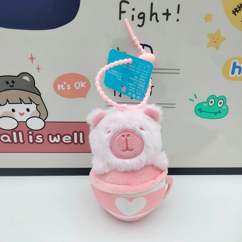 الكرتون لطيف فنجان القهوة كابيبارا أفخم المفاتيح للأطفال محشوة كابيبارا دمية على شكل حيوان لعبة ظهره بلوشي حلية قلادة #5