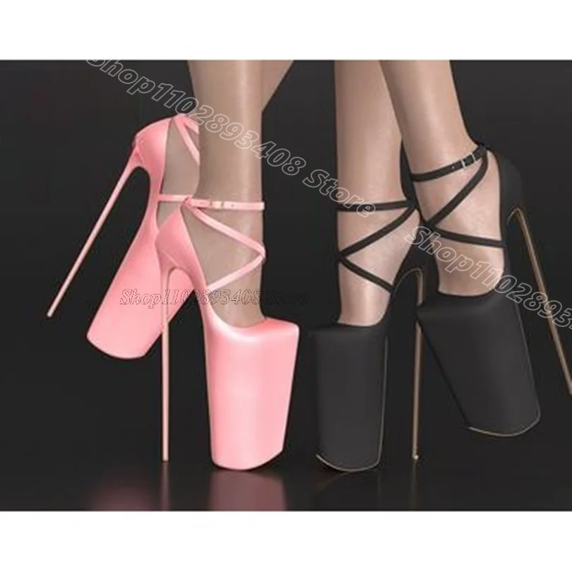 

Black Platform Stiletto Ankle Buckle Pumps Round Toe Shallow British Style Women Dress Party Sexy Shoes 2024 Zapatos Para Mujere